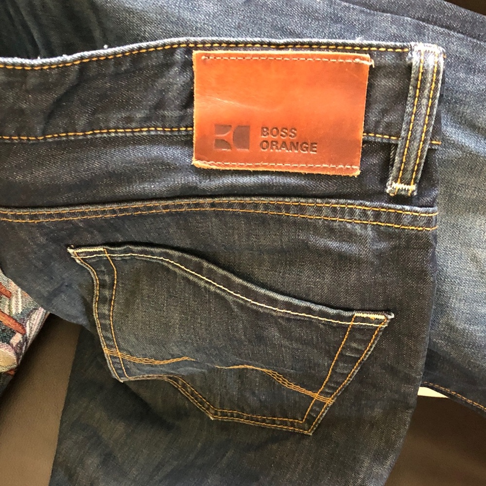 Boss Orange Dark Blue Slim Straight Jeans with Contrast Stitching